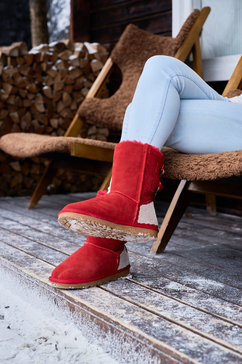 UGG Rhinestone Dual Bailey Bow Glam UGG Boots - Red