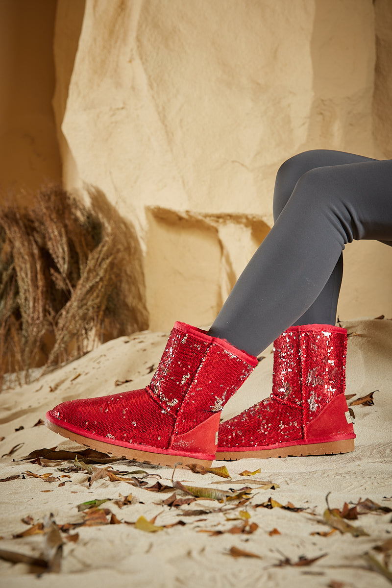UGG Dallas Glam Sequin Shearling Boots - Red