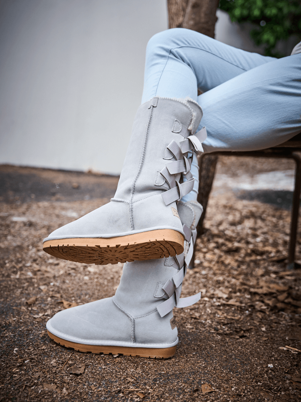 UGG Tri Ribbon Bow Suede Boots - Pale