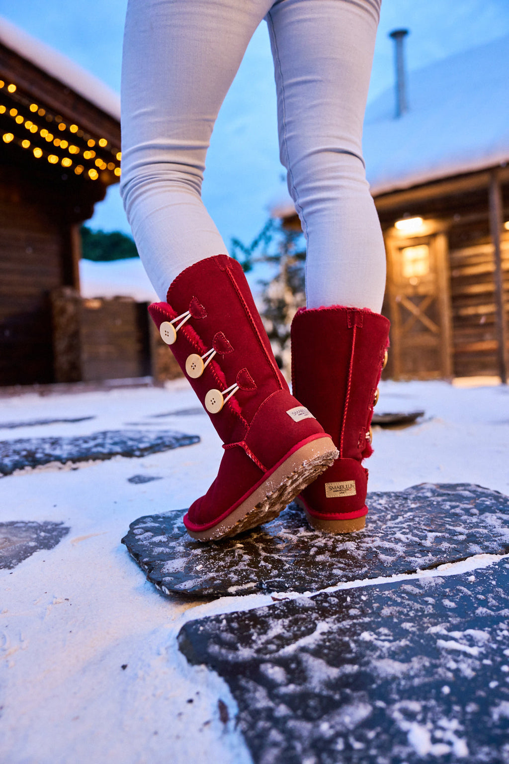 UGG Side Button Faux Fur-Lined Leather Suede Boots - Red