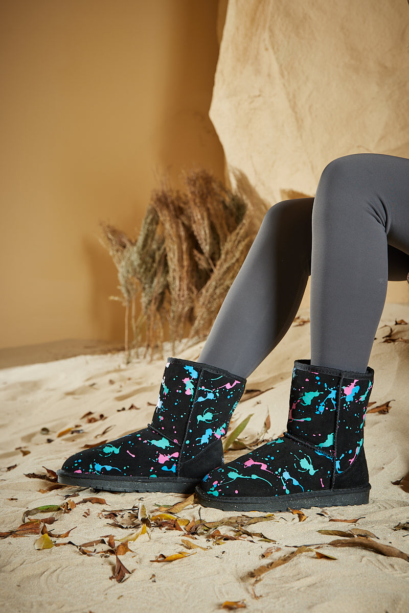 UGG Valerie Graffiti Patterned Shearling Boots - Black