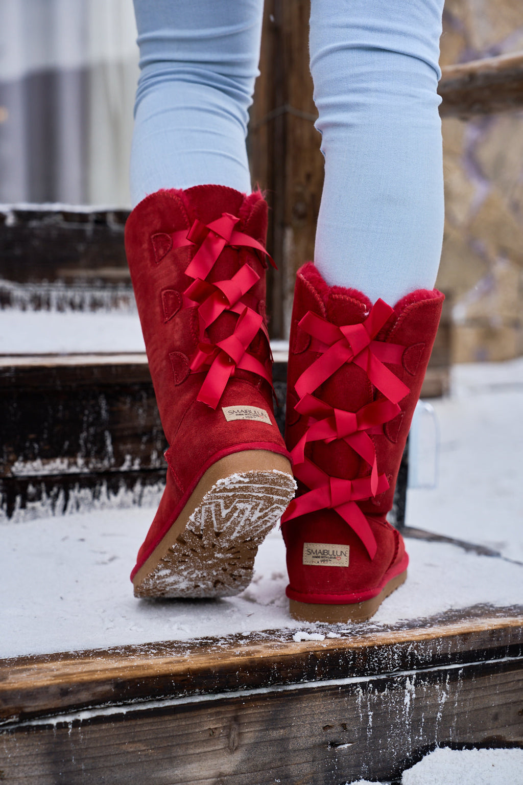 UGG Tri Ribbon Bow Suede Boots - Red