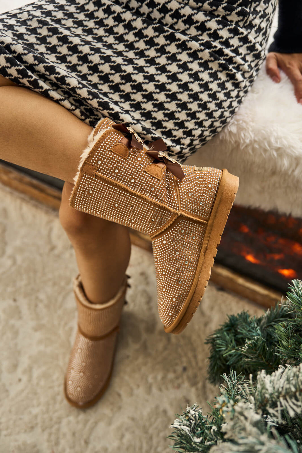 UGG Tay Tay Shine On Stage Diamond Bows Suede Boots - Chestnut