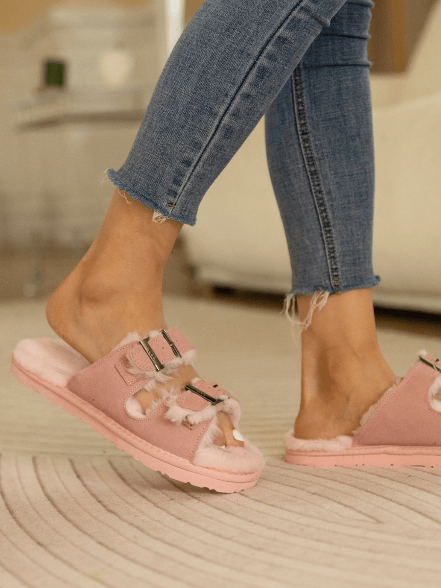UGG Woolen Lined Double-Strap Suede Sandal - Pink