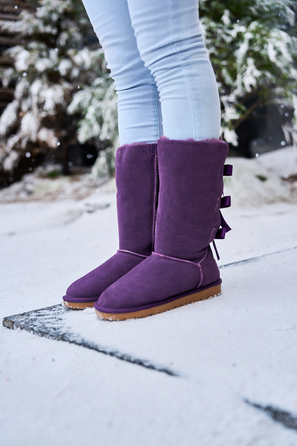UGG Tri Ribbon Bow Suede Boots - Purple