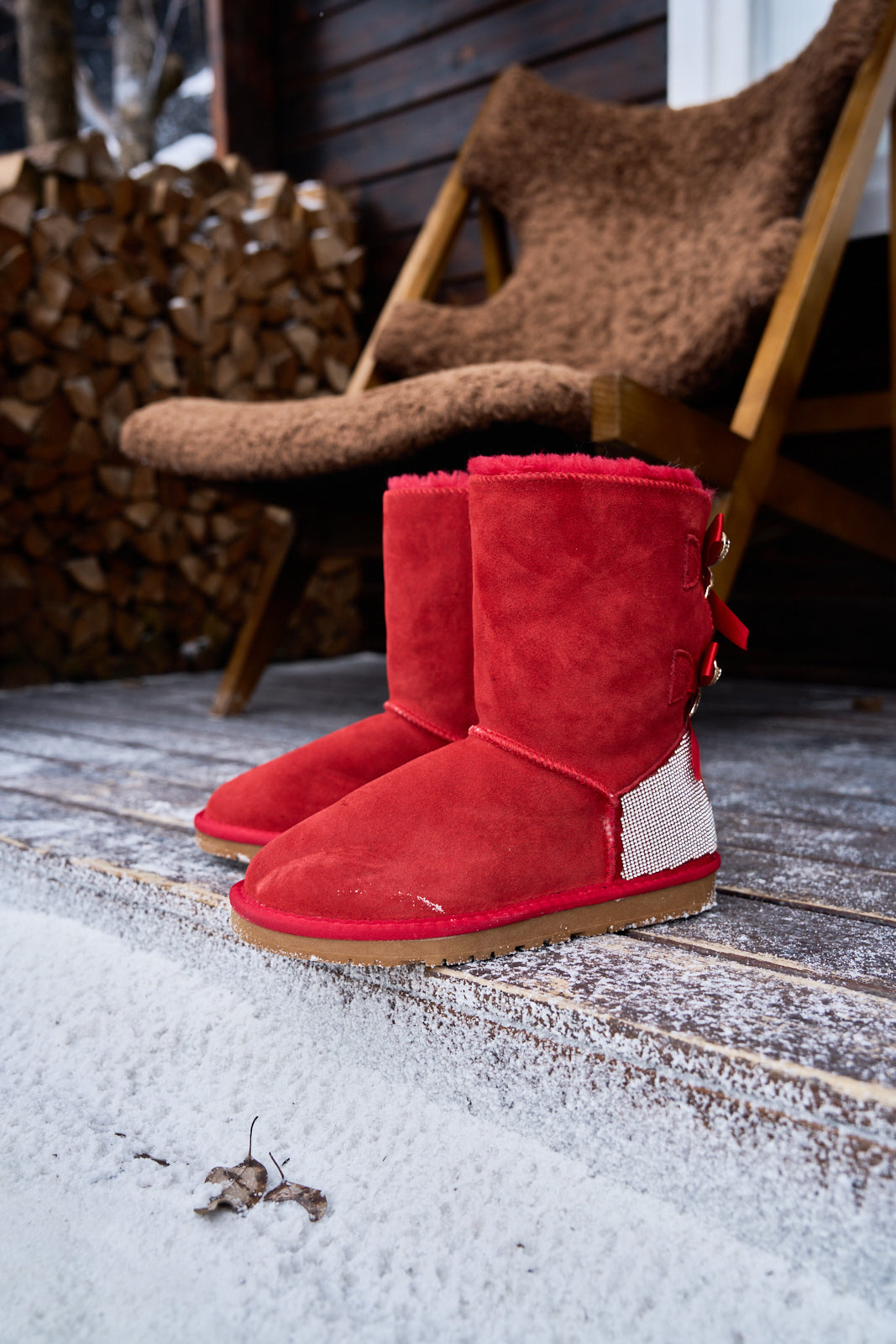 UGG Rhinestone Dual Bailey Bow Glam UGG Boots - Red