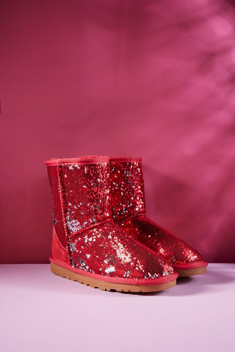 UGG Dallas Glam Sequin Shearling Boots - Red