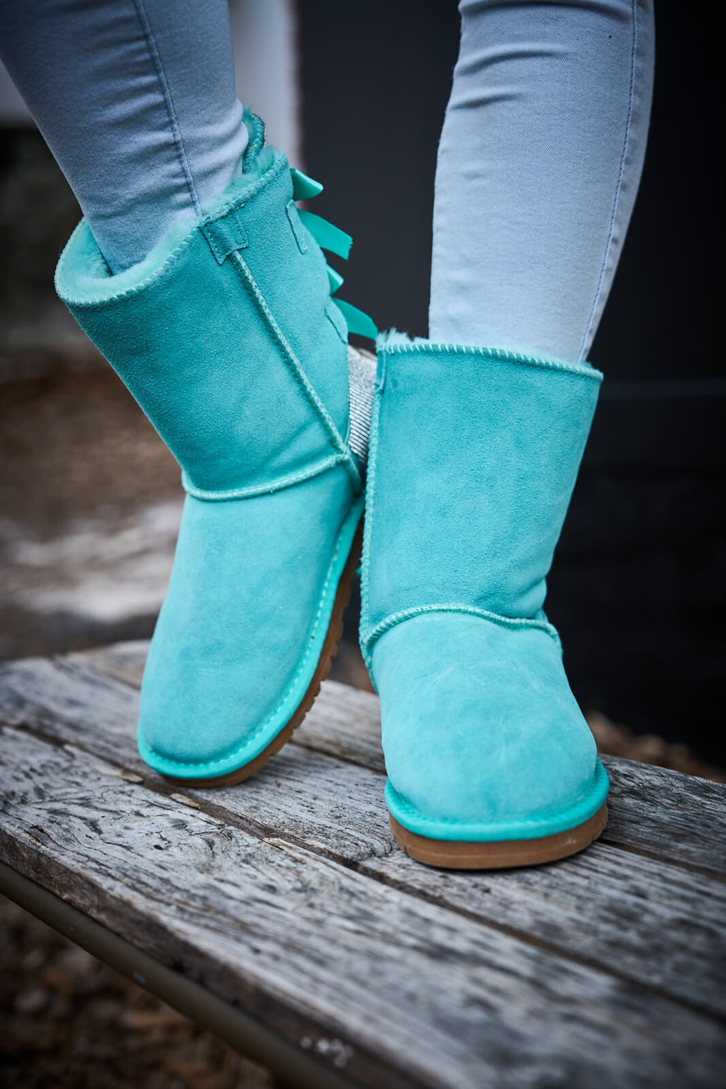 UGG Rhinestone Dual Bailey Bow Glam UGG Boots - Turquoise