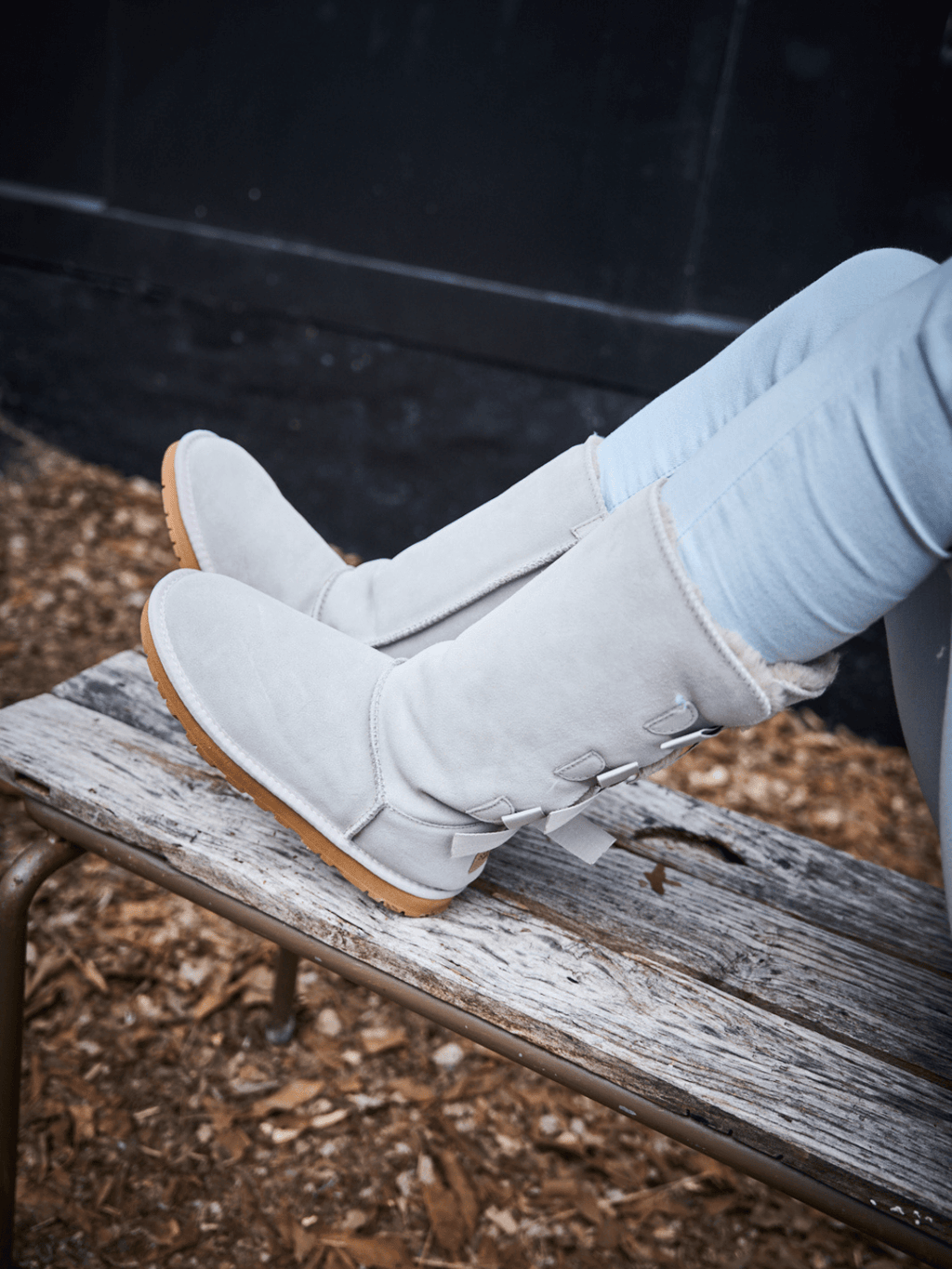 UGG Tri Ribbon Bow Suede Boots - Pale