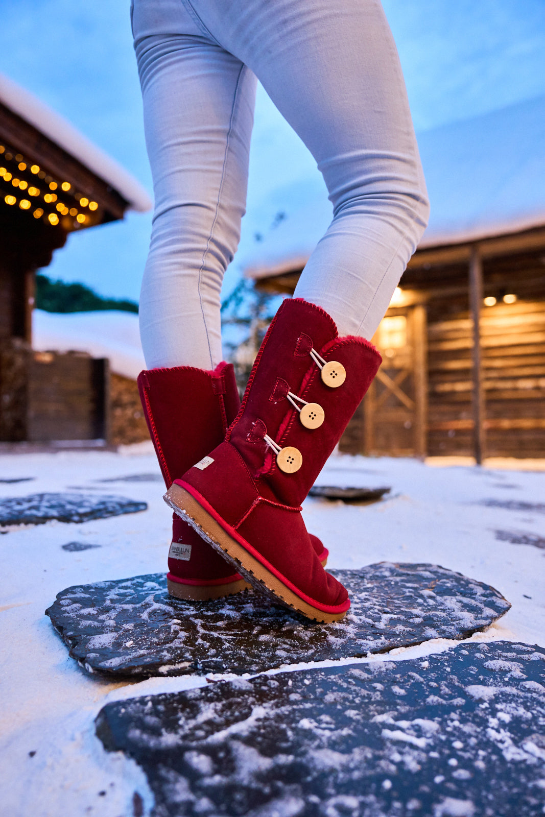 UGG Side Button Faux Fur-Lined Leather Suede Boots - Red