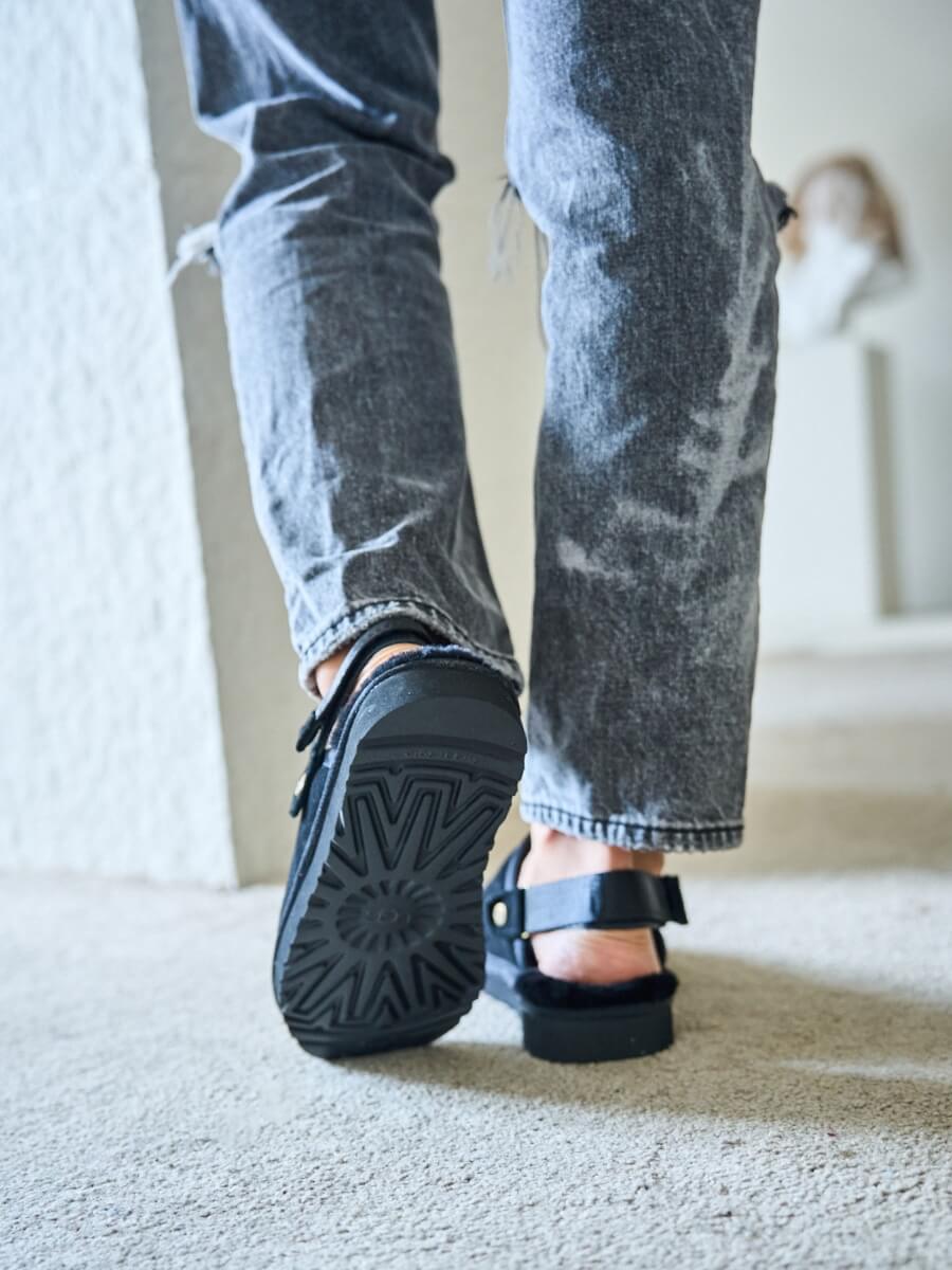 UGG Selena Wool-Lined Slingback Sandals - Black