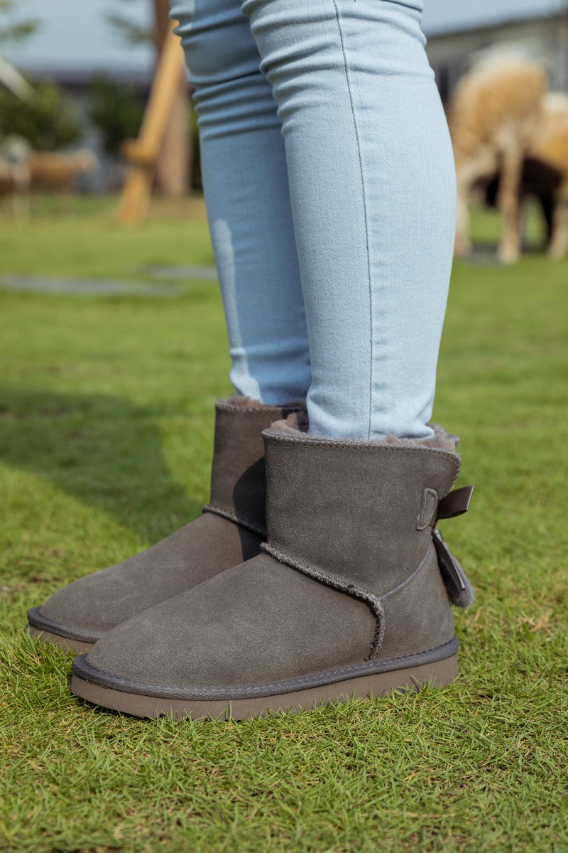 UGG Tail Bow Back Suede Boot - Grey