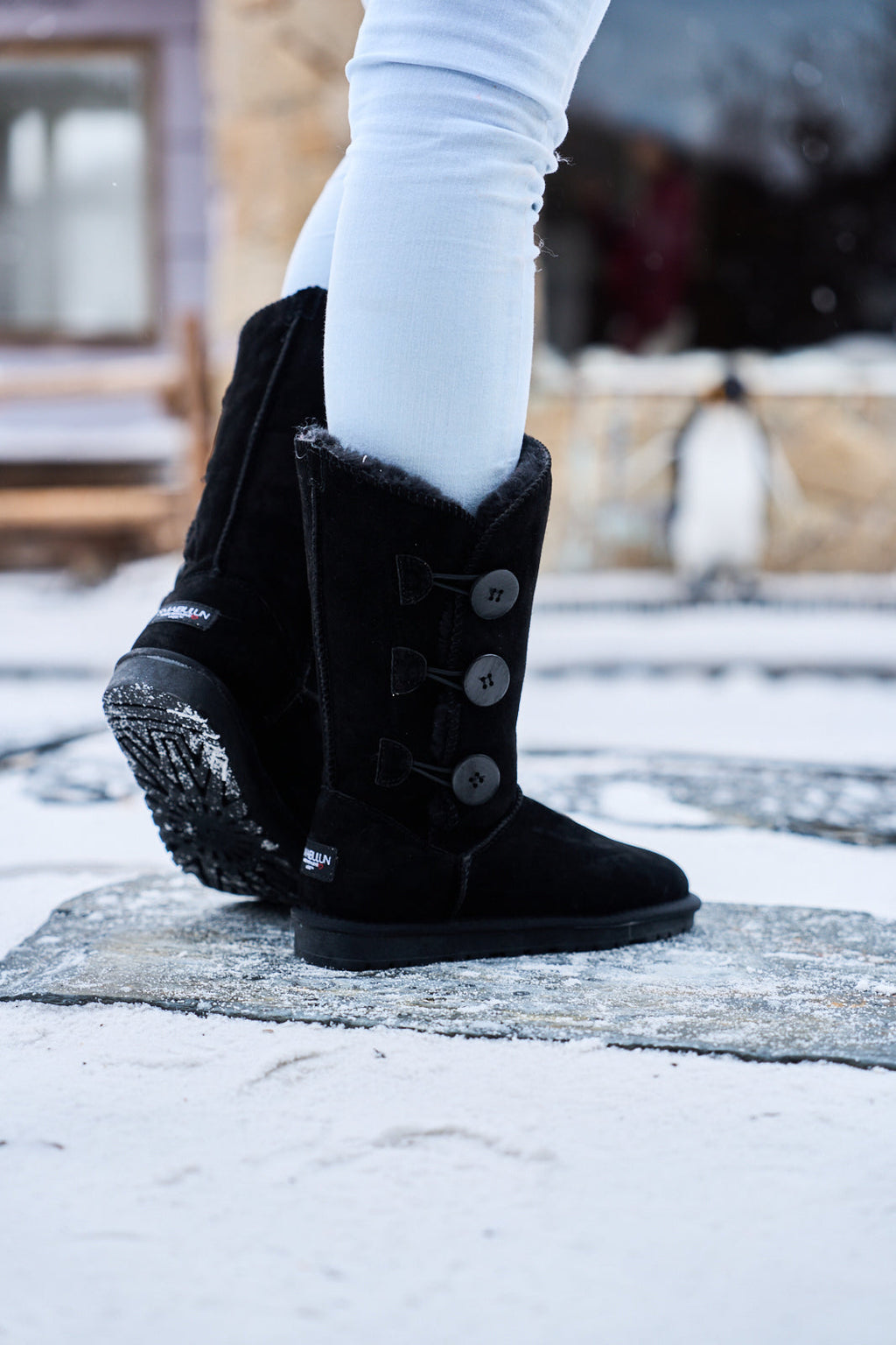 UGG Side Button Faux Fur-Lined Leather Suede Boots - Black
