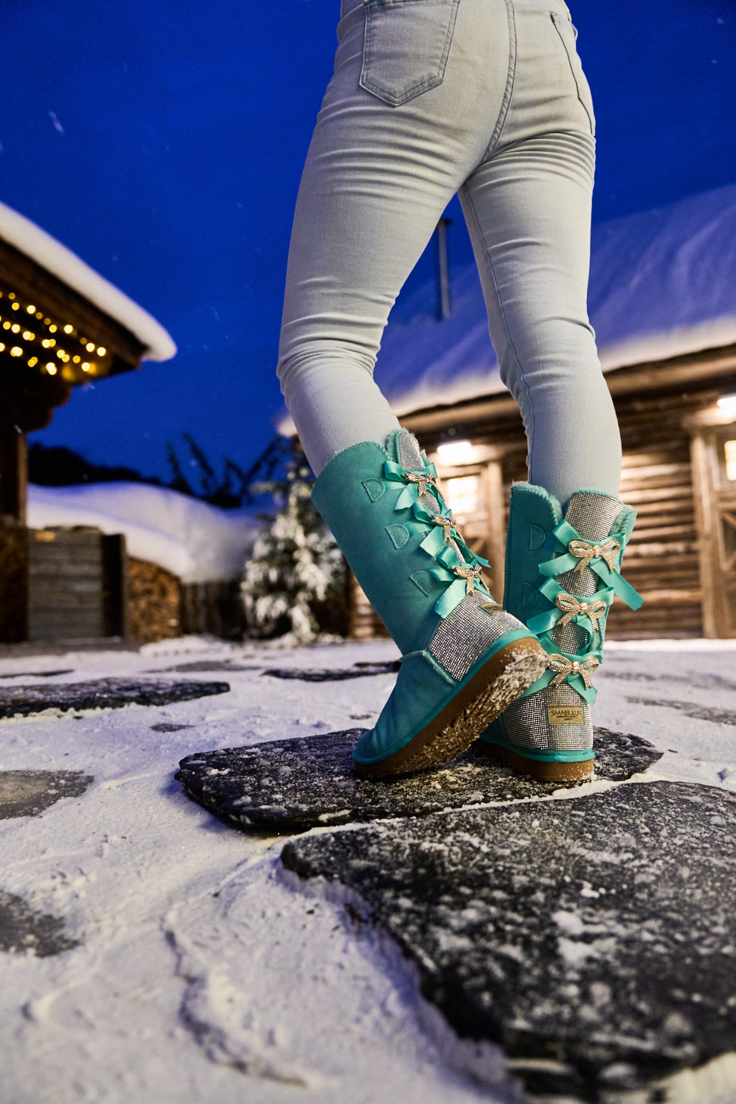 UGG Rhinestone Ribbon Tri-Tie Bow Suede Boots - Turquoise