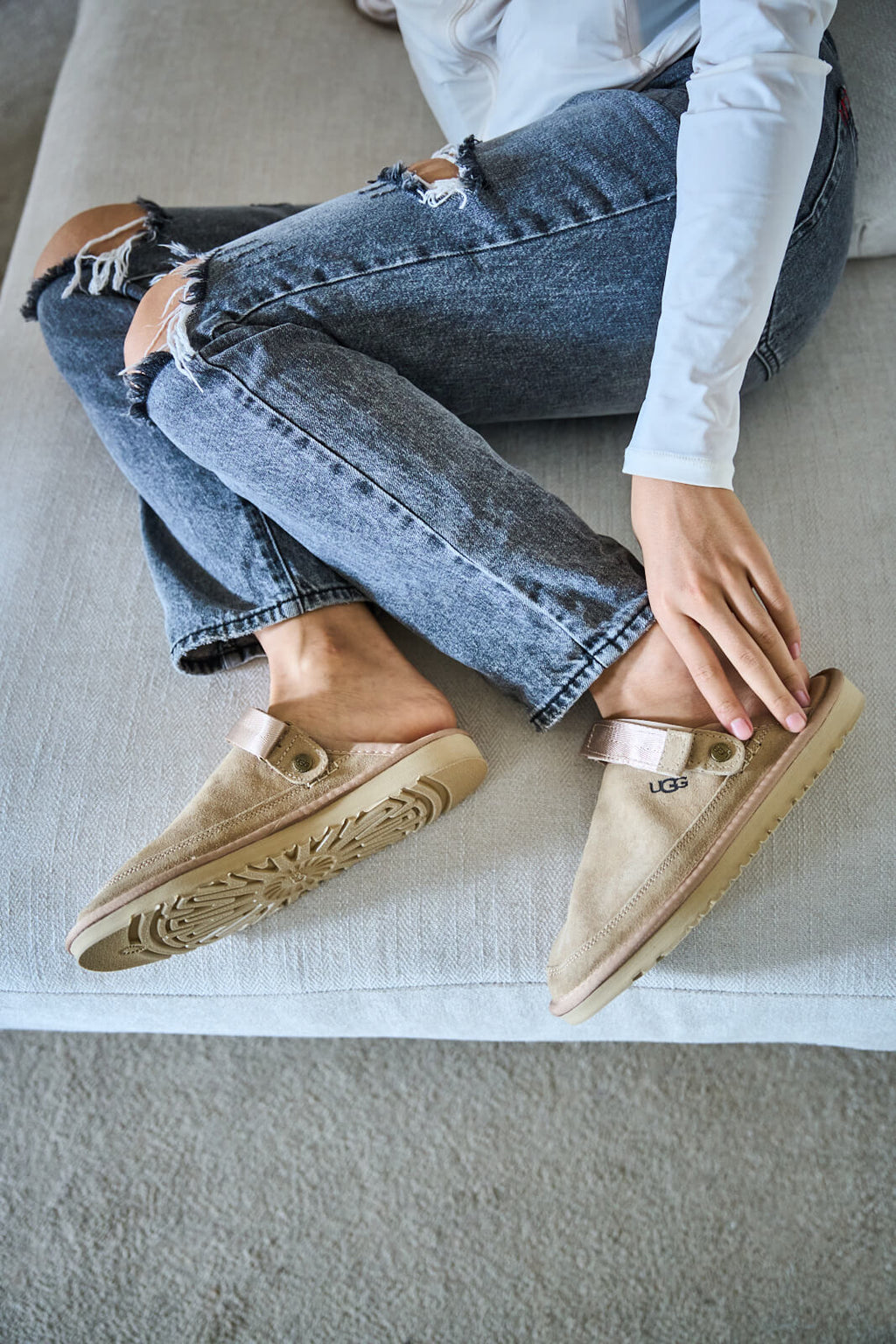 UGG Lyla Suede Slingback Scuff Slipper - Sand