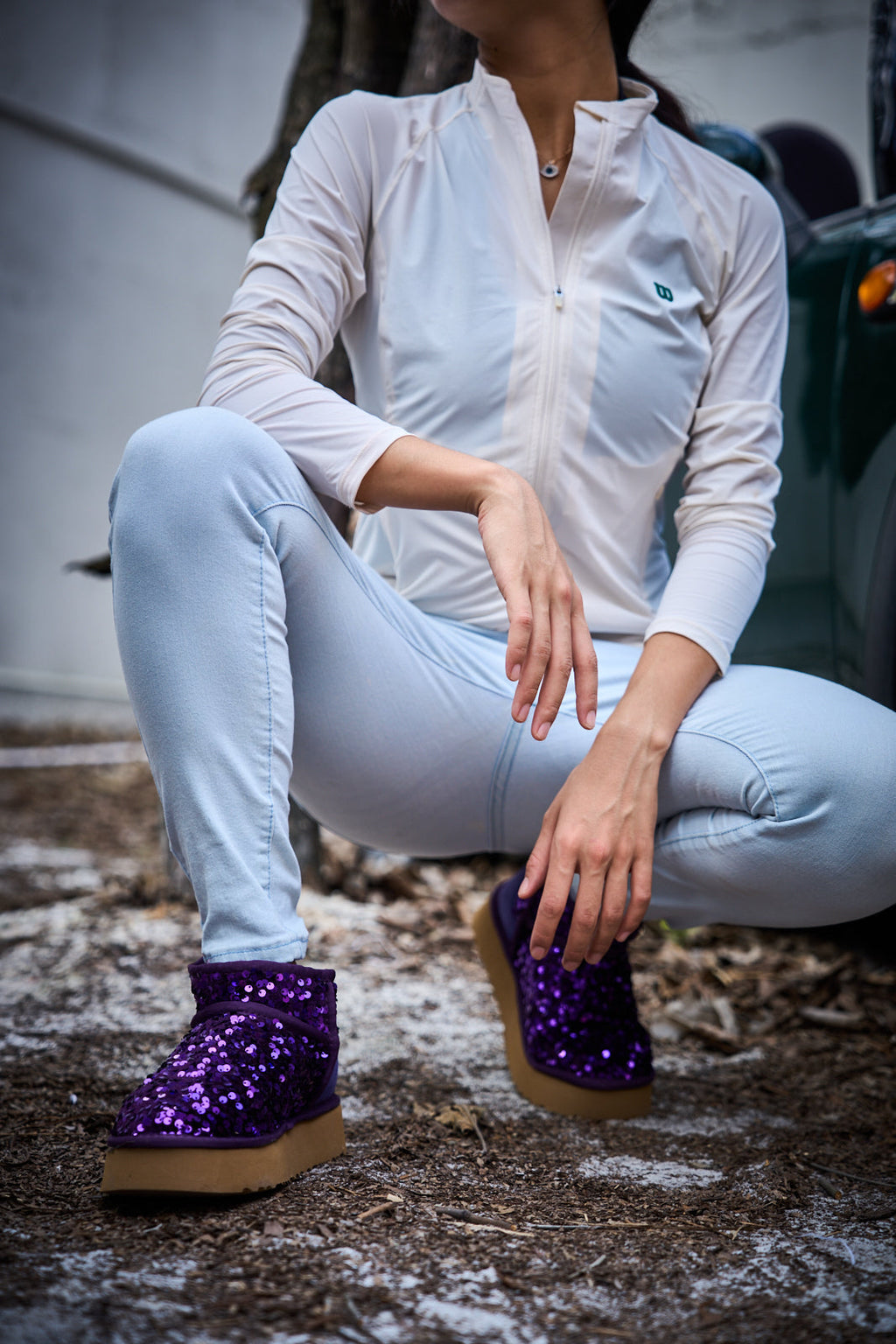 UGG Mini Glitter Low Ankle Platform Boots - Purple
