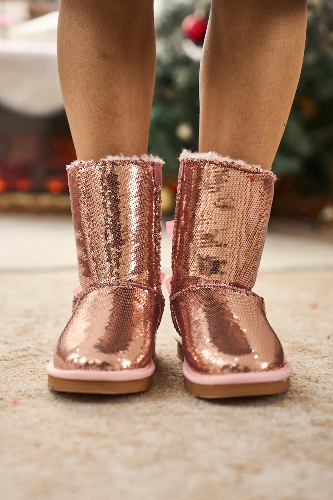 UGG Haute Holidays Sequin Glam Shearling Boots - Pink