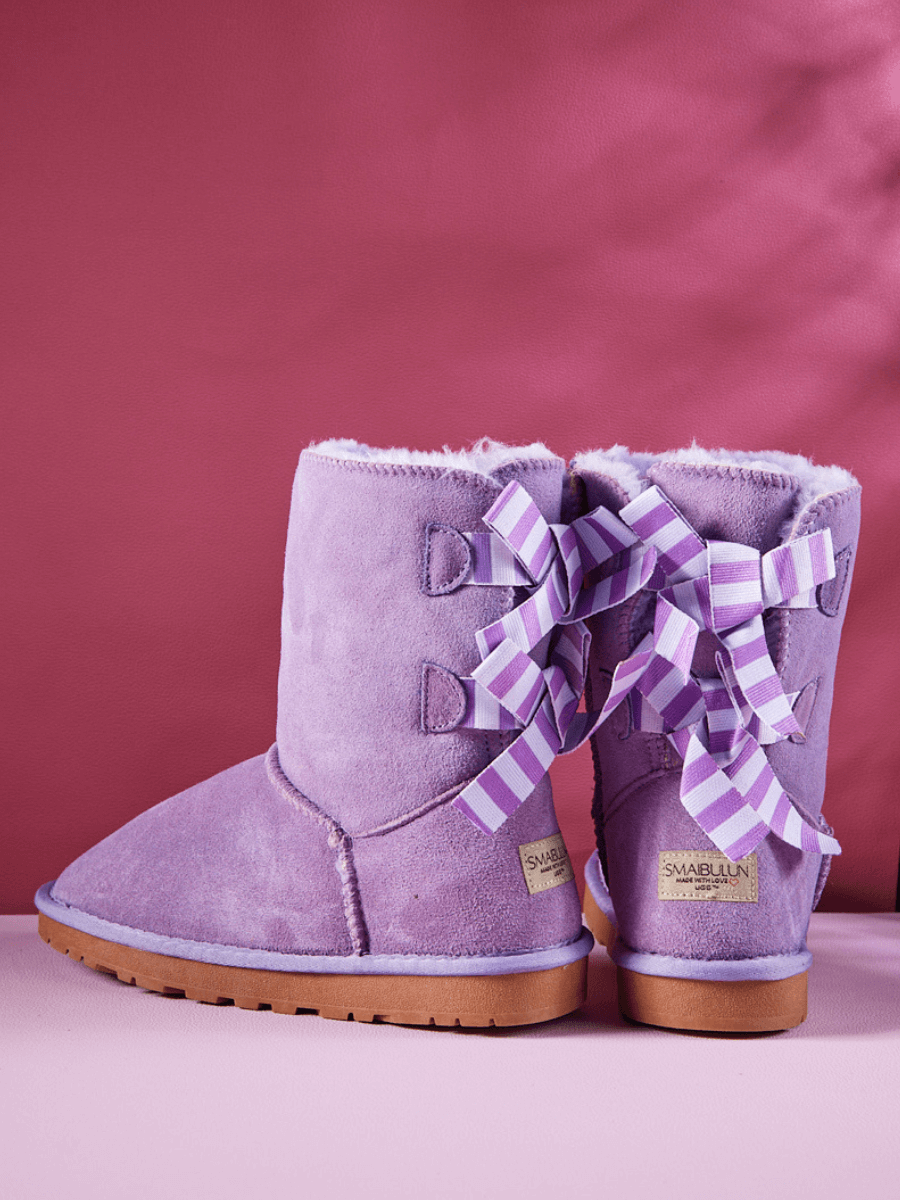 UGG Serenity Striped Bailey Bow Shearling Boots - Purple