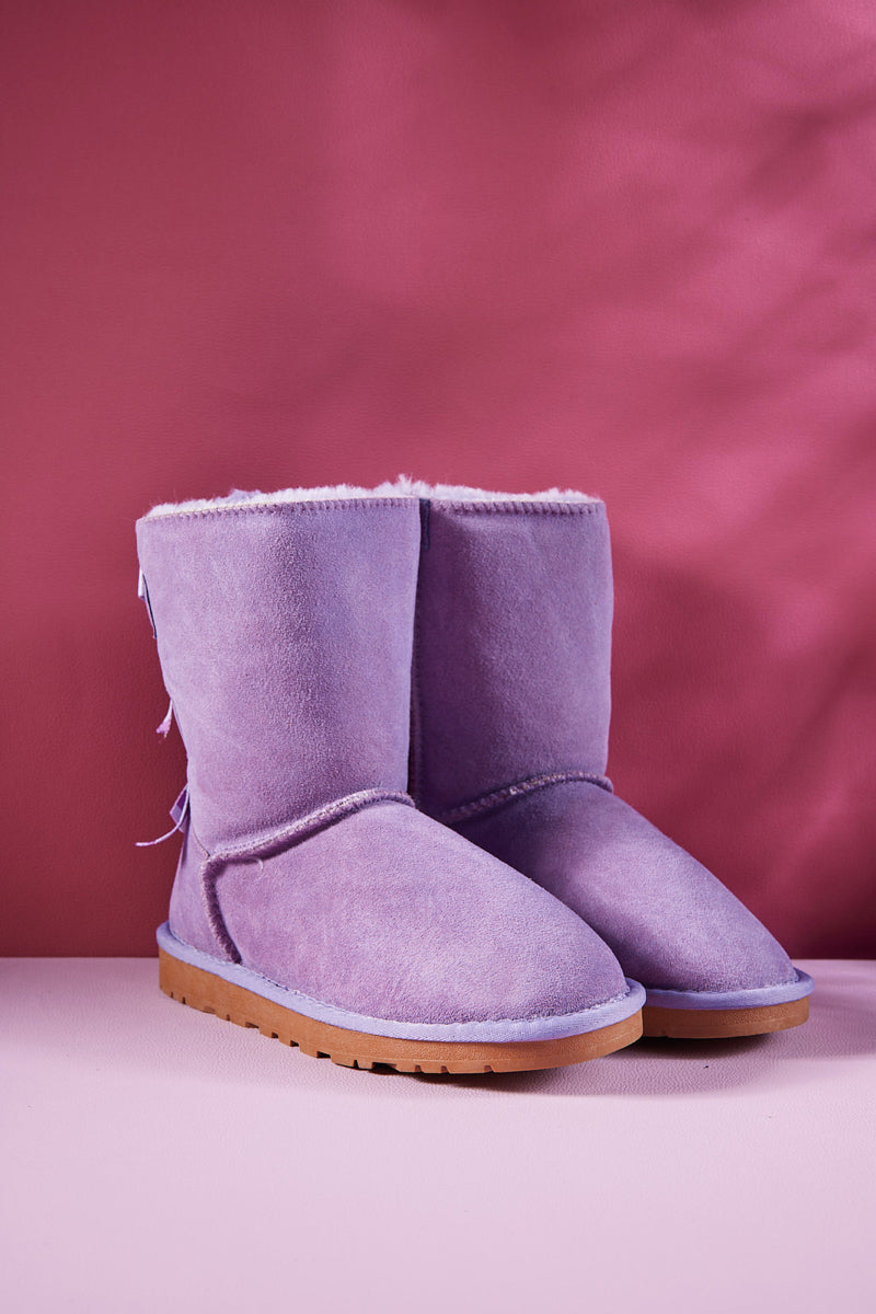 UGG Serenity Striped Bailey Bow Shearling Boots - Lavender