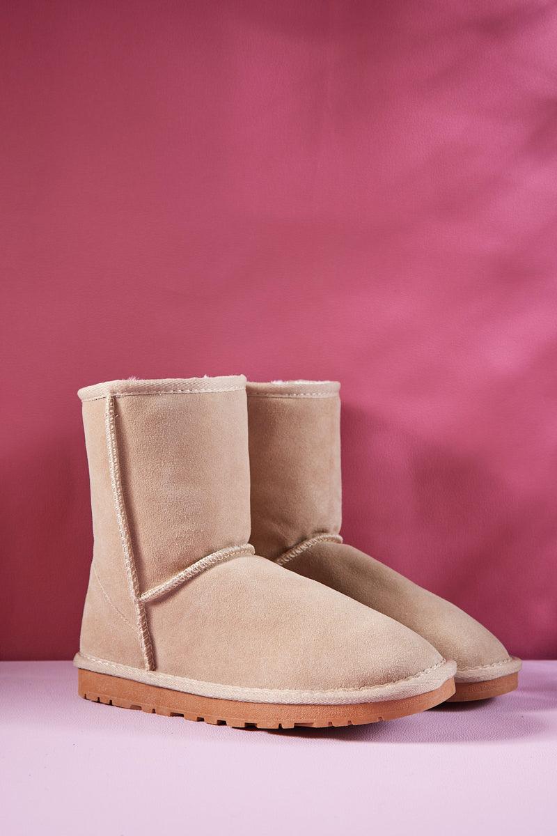 UGG Lovett Wool Blend Suede Shearling Boots - Sand