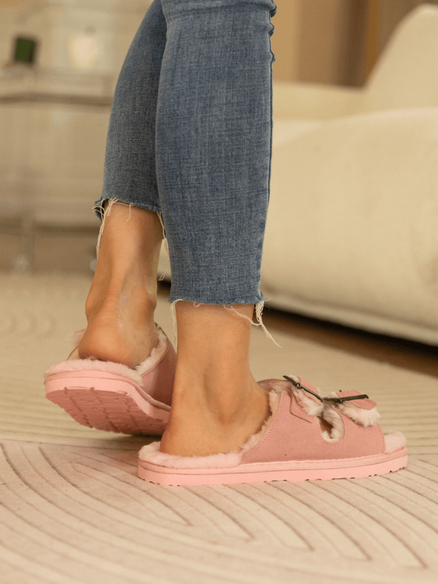 UGG Woolen Lined Double-Strap Suede Sandal - Pink