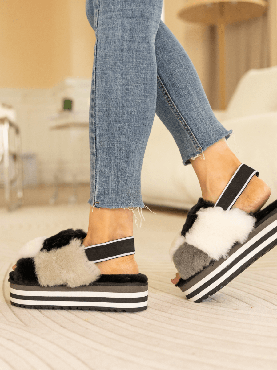 UGG Harmony Contrast Woolen Platform Slipper - Black
