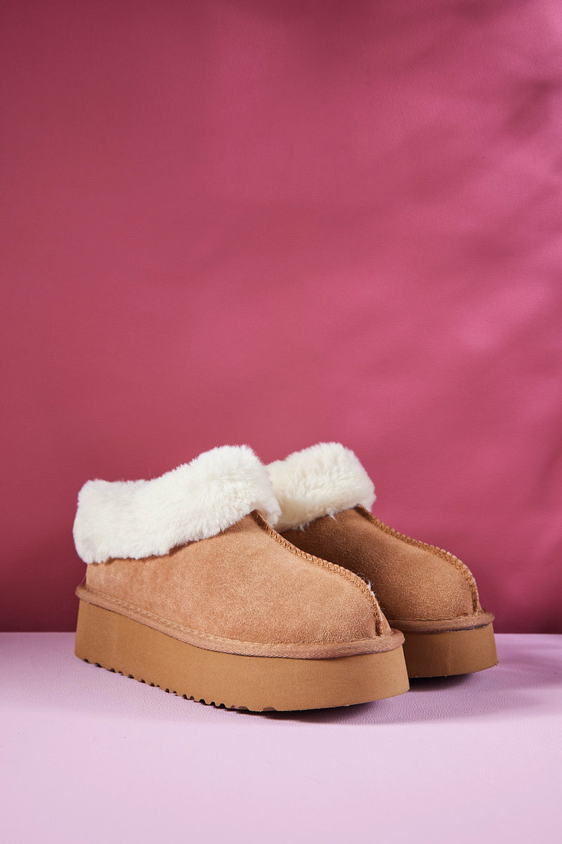 UGG Cuddle Up Wool-Lined Suede Bootie - Chestnut
