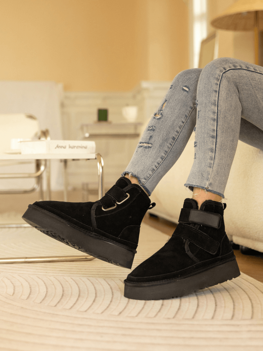 UGG Montford Wool-Lined Buckle Up Platform Boots – Black