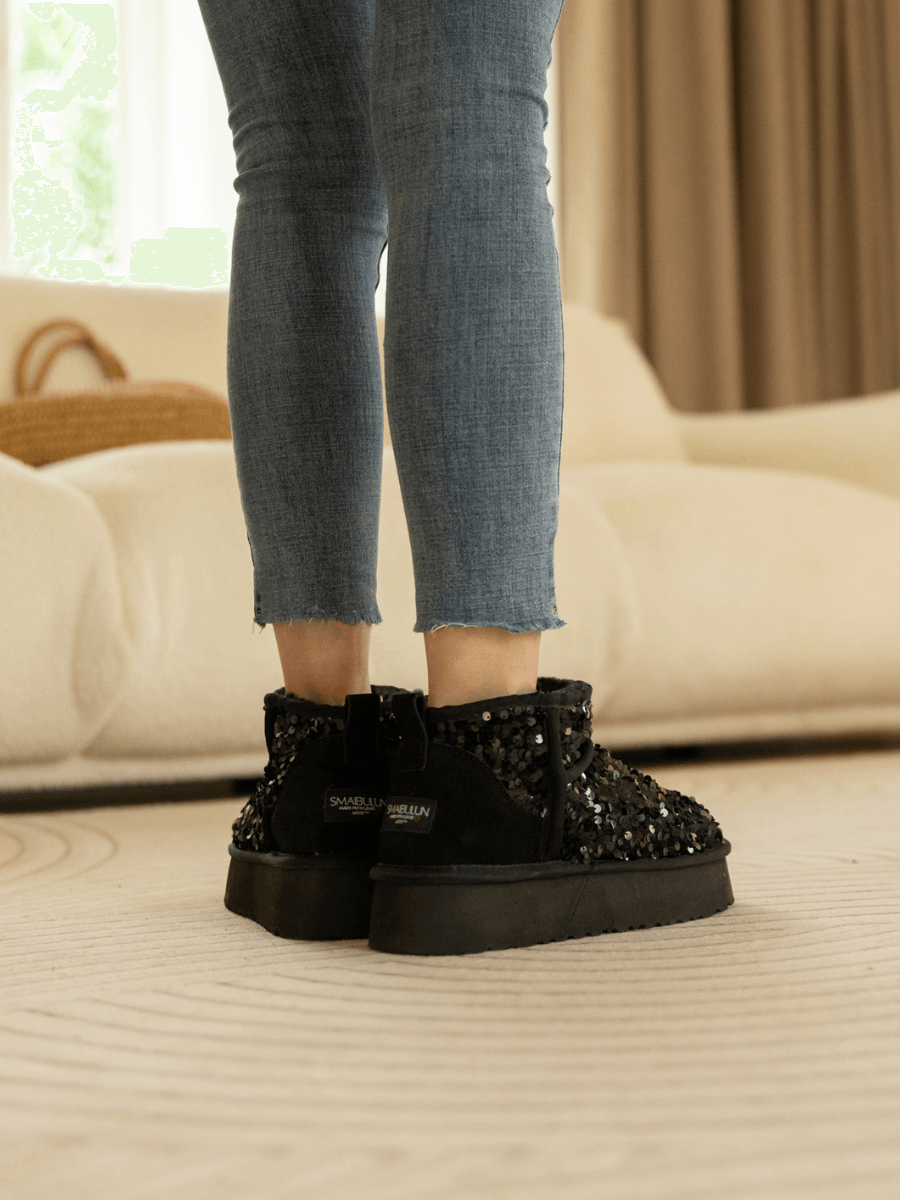 UGG Mini Glitter Low Ankle Platform Boots - Black