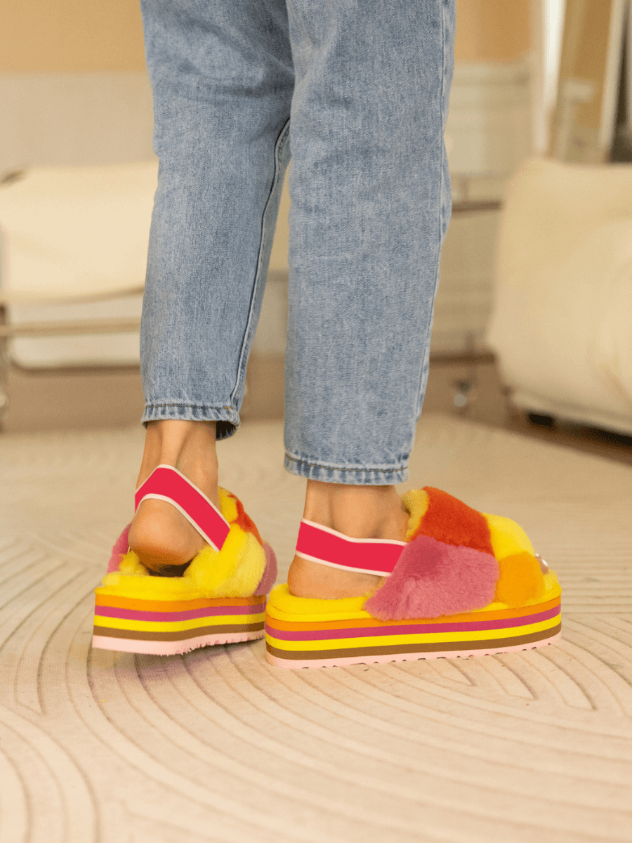 UGG Harmony Contrast Woolen Platform Slipper - Yellow