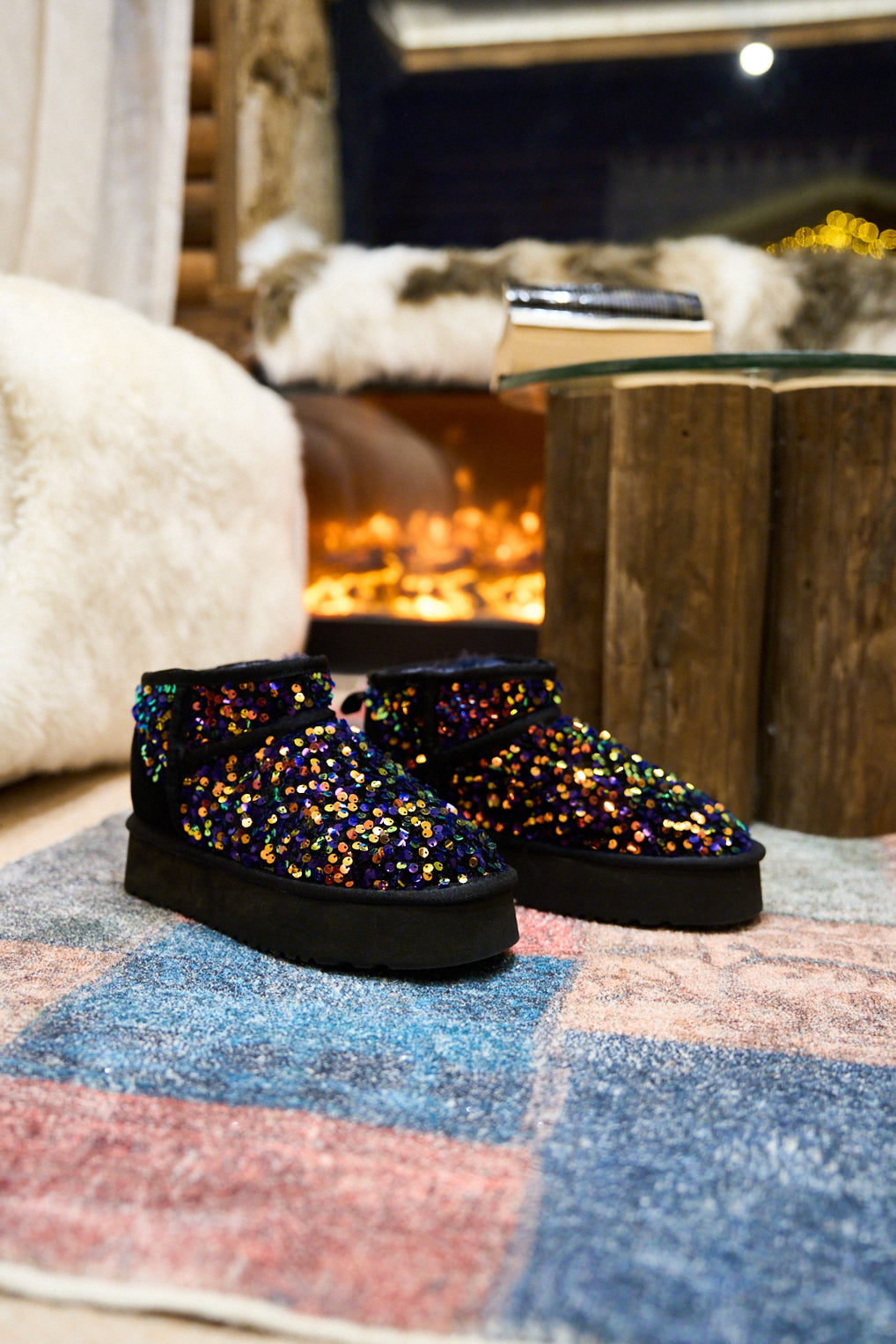 UGG Mini Glitter Low Ankle Platform Boots - Multi