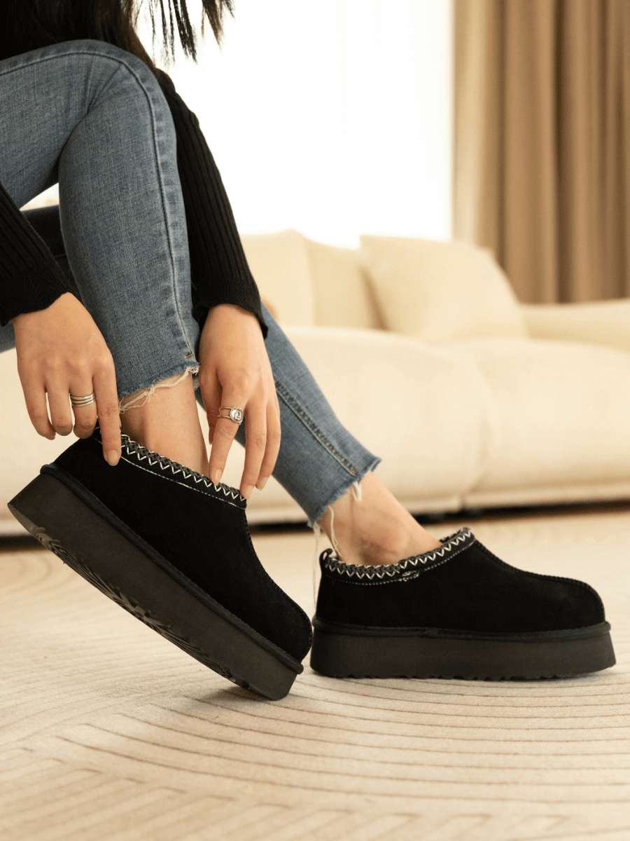 UGG Tazzy Mini Platform Low Ankle Slippers - Black