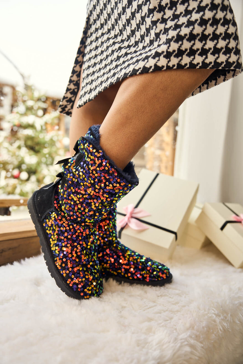 UGG Haute Holidays Sequin Glam Shearling Boots - Multi