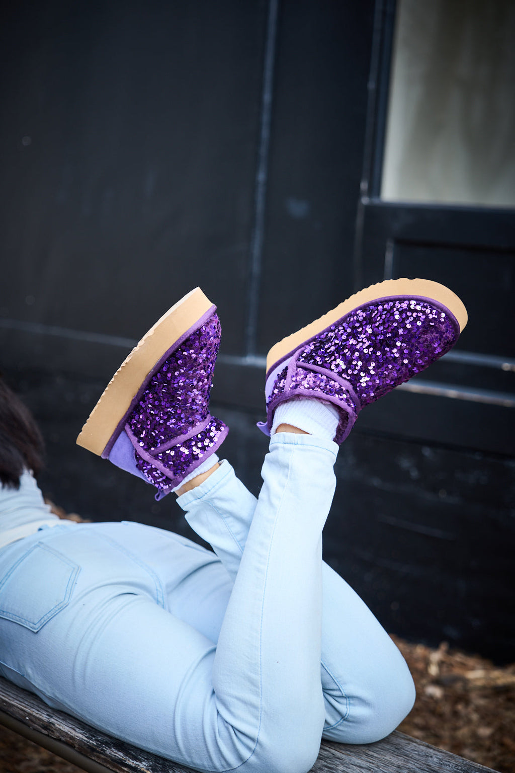 UGG Mini Glitter Low Ankle Platform Boots - Purple