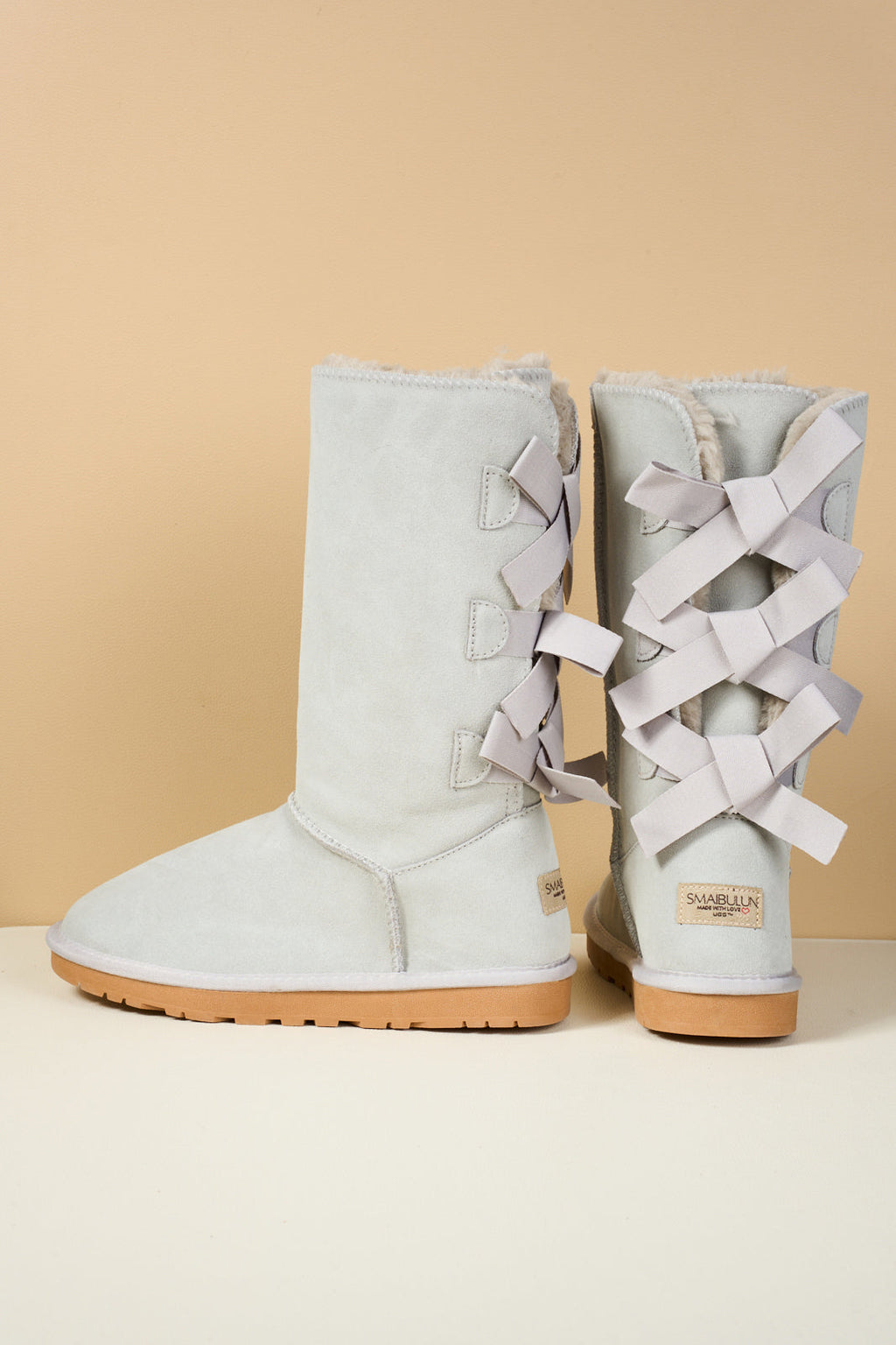 UGG Tri Ribbon Bow Suede Boots - Pale