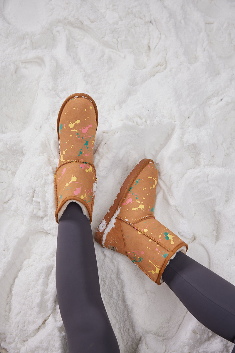UGG Valerie Graffiti Patterned Shearling Boots - Chestnut