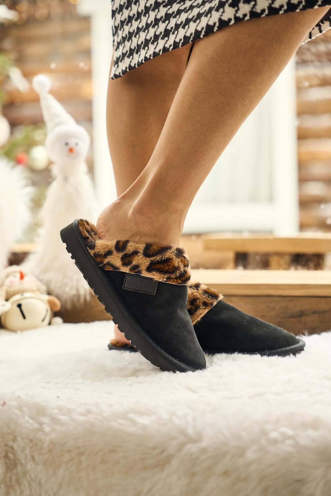 UGG Wild Whisper Animal Wool-Lined Slipper - Black
