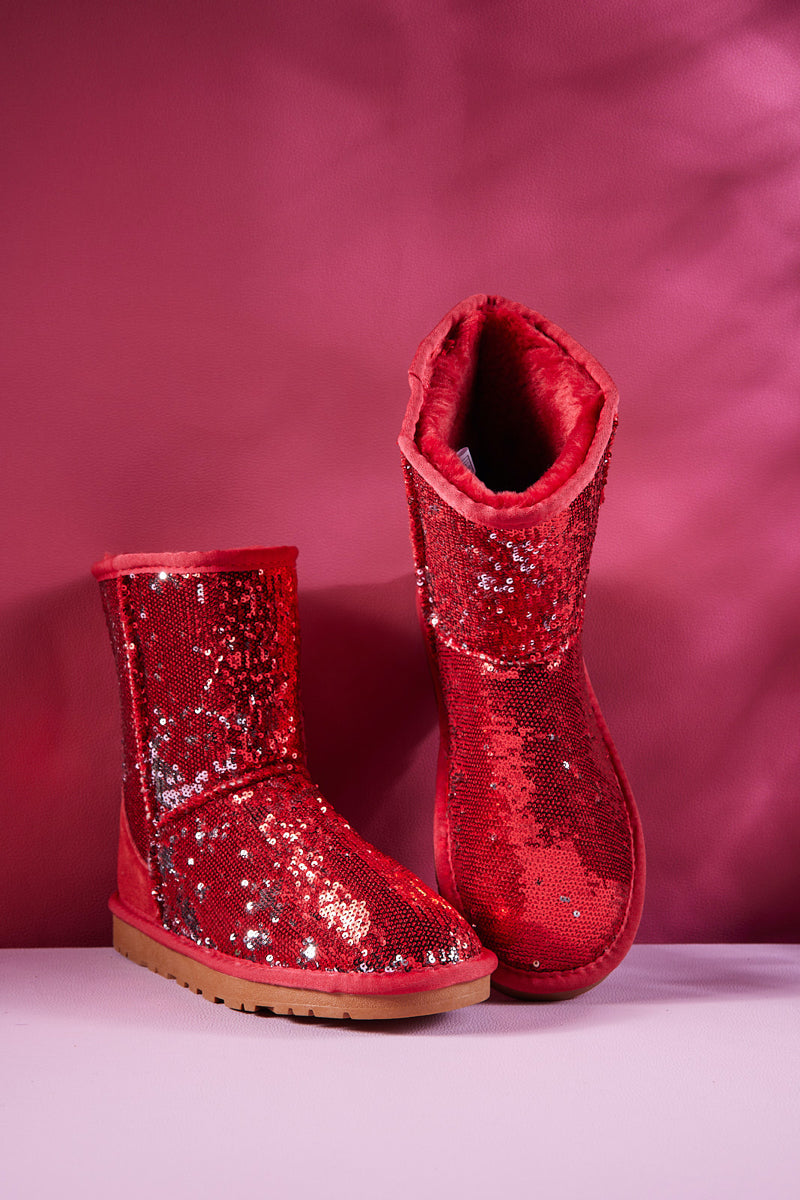 UGG Dallas Glam Sequin Shearling Boots - Red