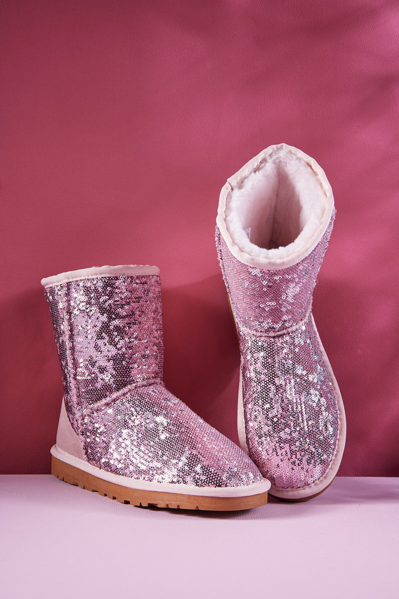 UGG Dallas Glam Sequin Shearling Boots - Baby Pink