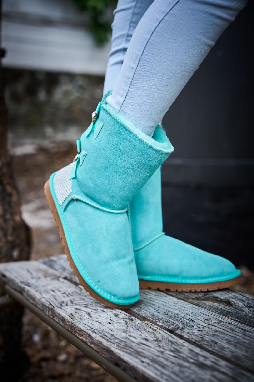 UGG Rhinestone Dual Bailey Bow Glam UGG Boots - Turquoise