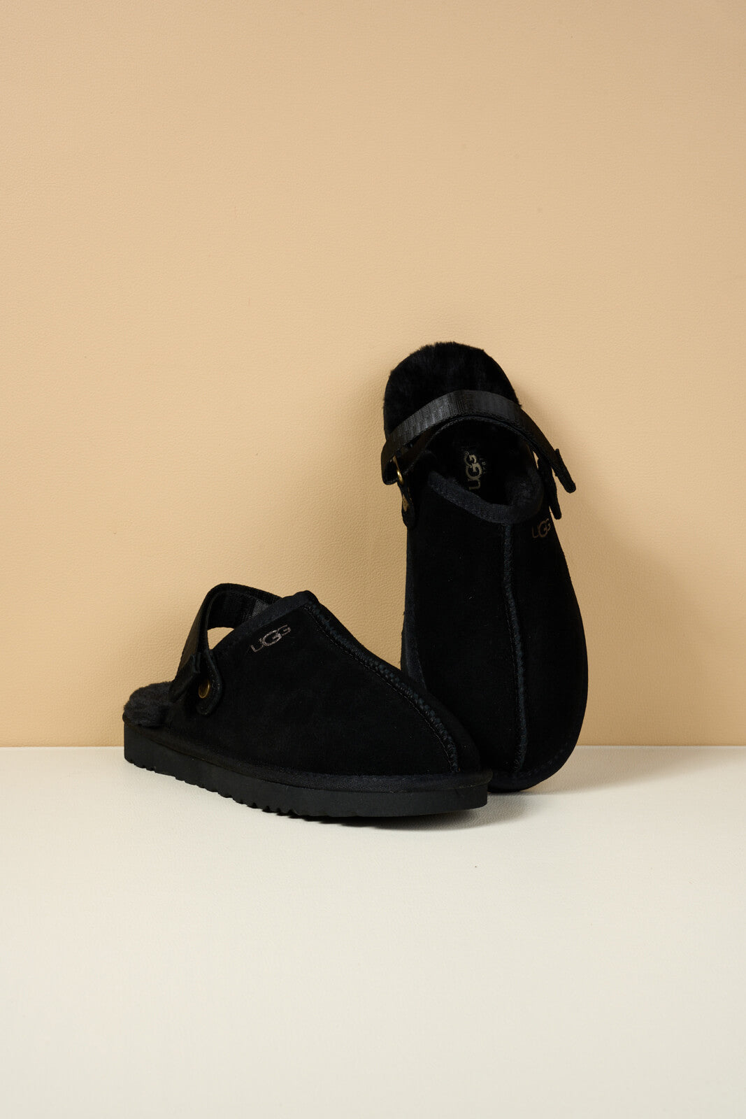 UGG Selena Wool-Lined Slingback Sandals - Black