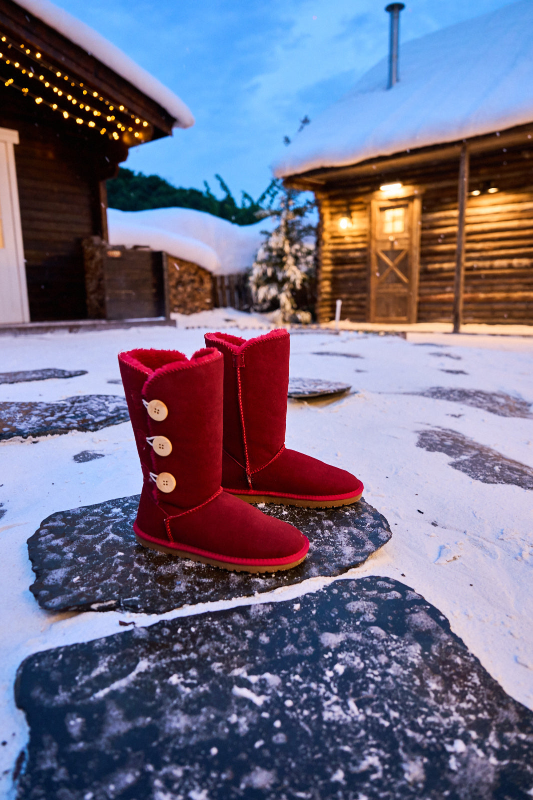 UGG Side Button Faux Fur-Lined Leather Suede Boots - Red
