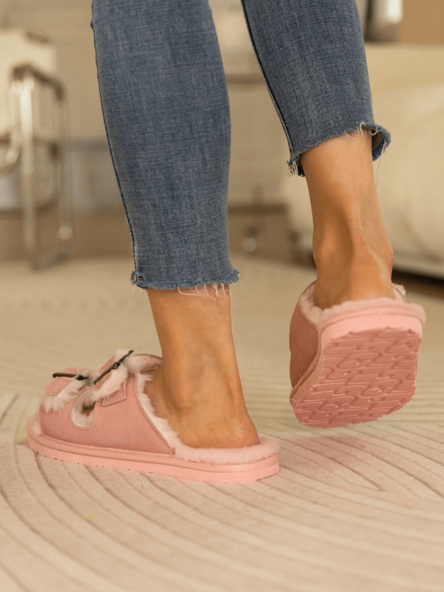 UGG Woolen Lined Double-Strap Suede Sandal - Pink
