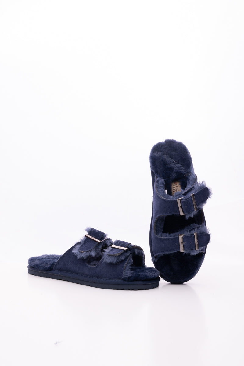 UGG Woolen Lined Double-Strap Suede Sandal - Navy