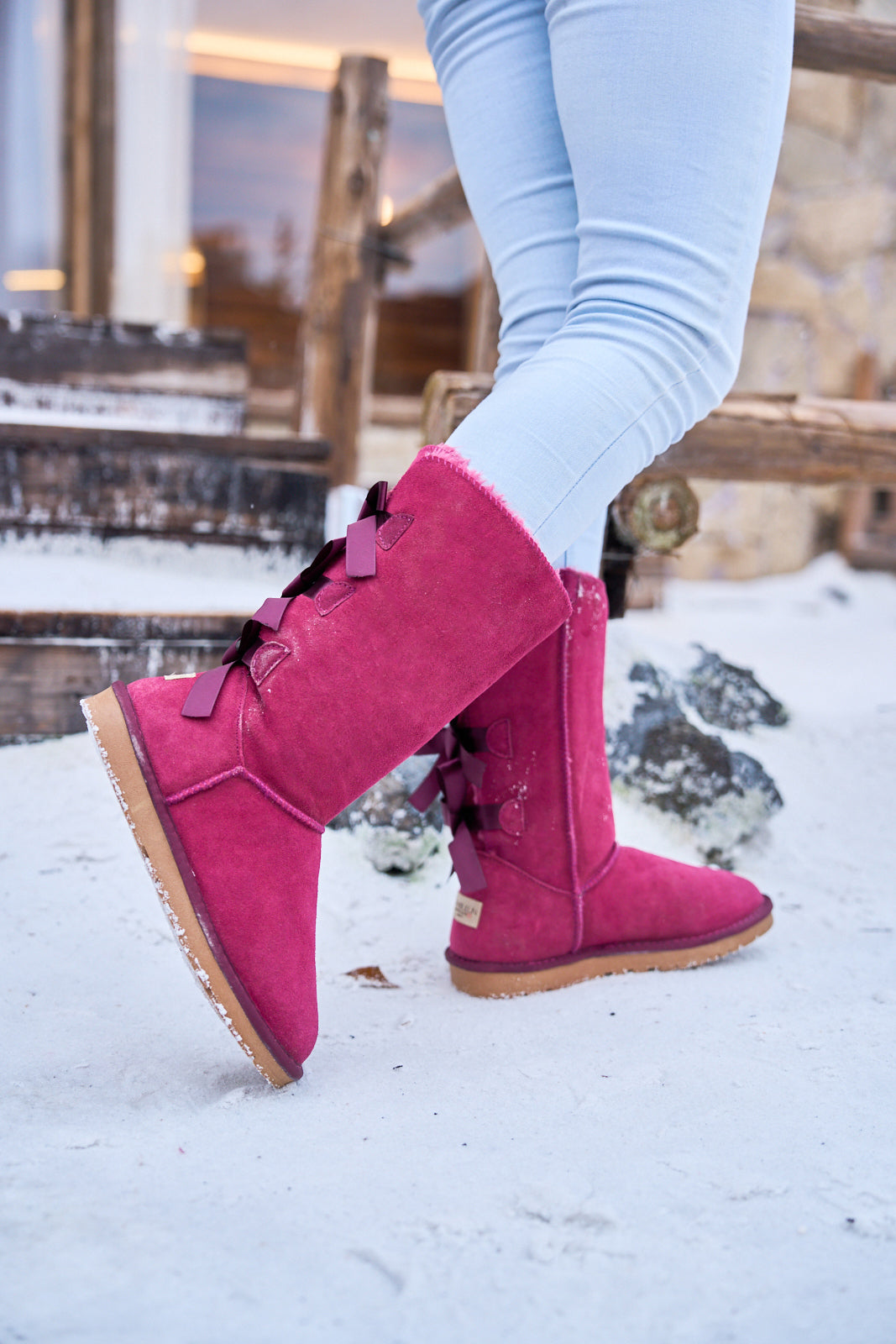 UGG Tri Ribbon Bow Suede Boots - Claret