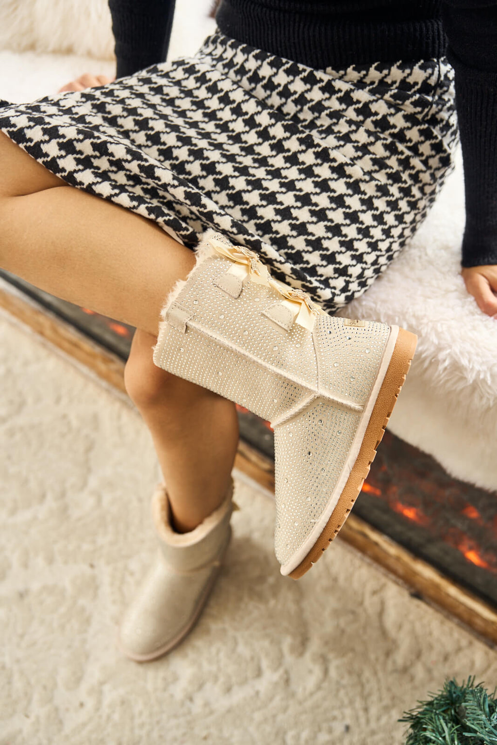 UGG Tay Tay Shine On Stage Diamond Bows Suede Boots - Cream