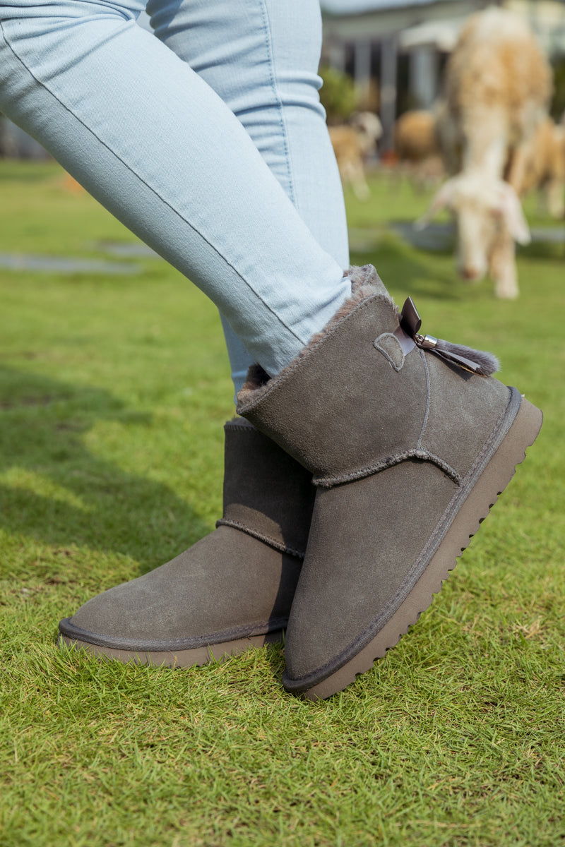 UGG Tail Bow Back Suede Boot - Grey