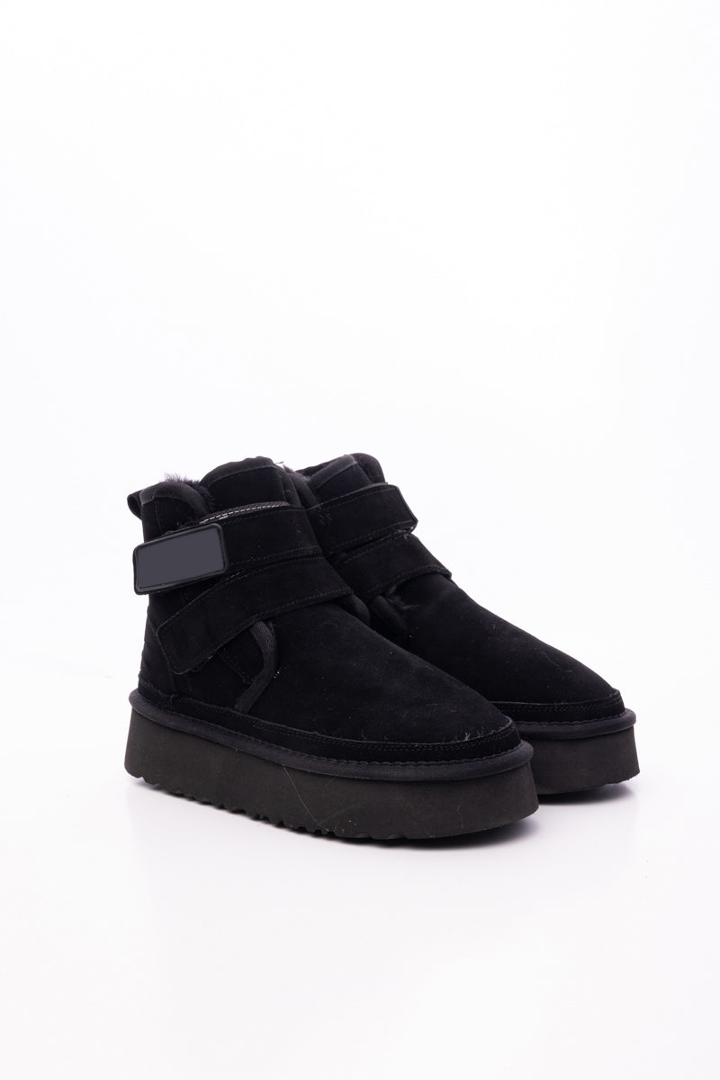 UGG Montford Wool-Lined Buckle Up Platform Boots – Black