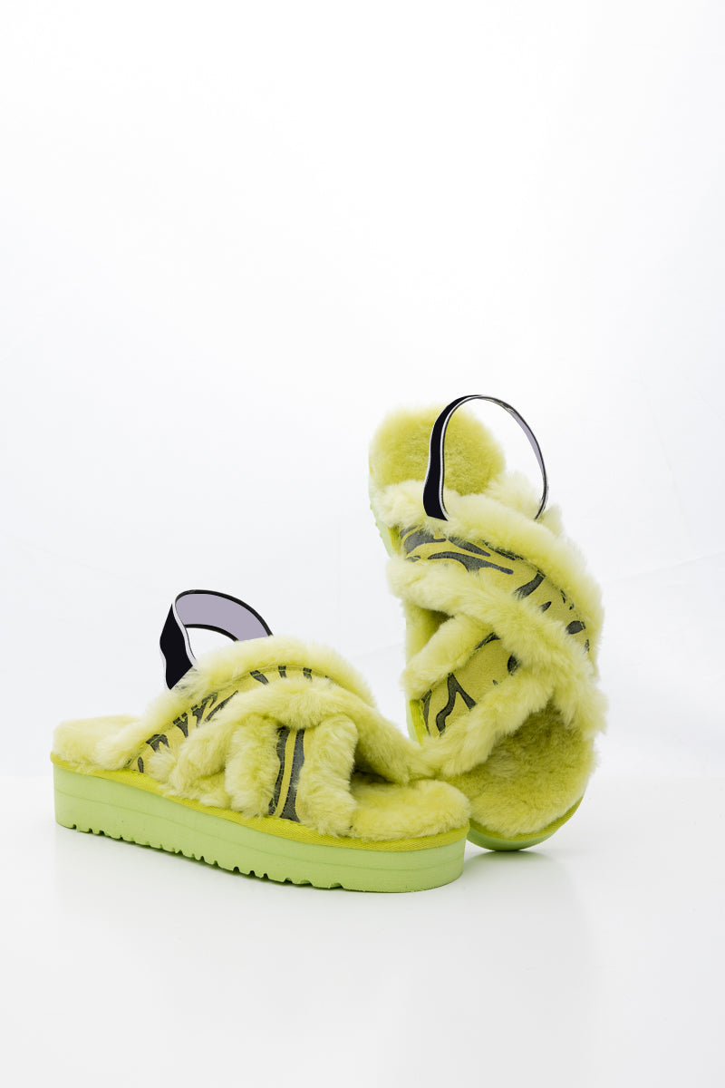 UGG Roar Wool-Lined Criss-Cross Strap Slipper - Green