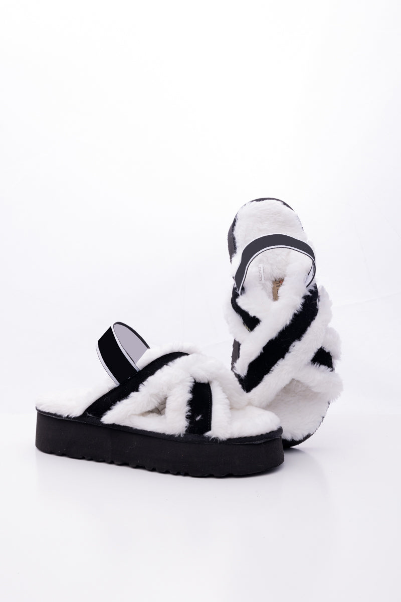 UGG Roar Wool-Lined Criss-Cross Strap Slipper - White